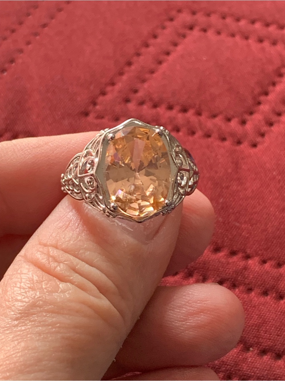 Vintage Silver Ring with Peach-Orange Faceted Stone